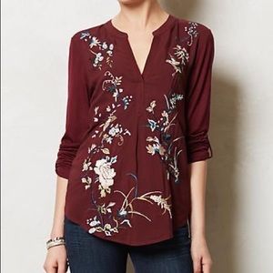 Anthropologie embroidered floral blouse